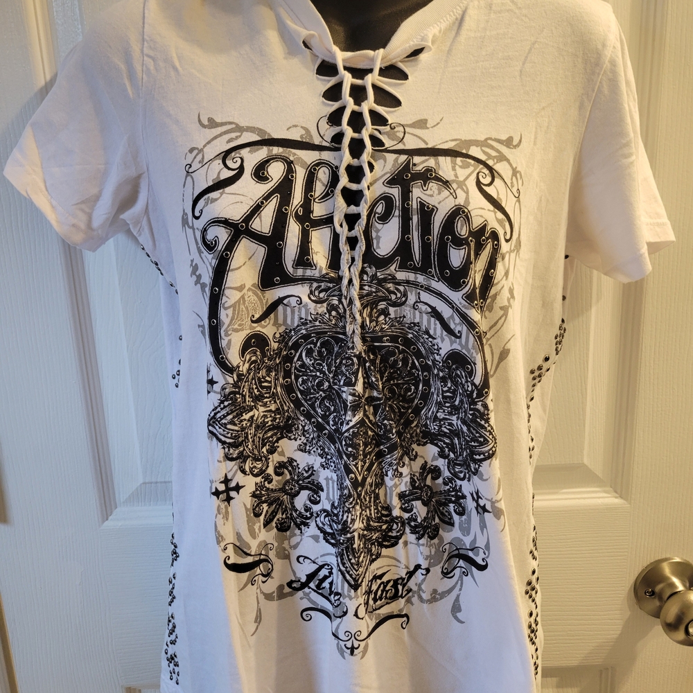 Affliction White and Black Short Sleeve Tee